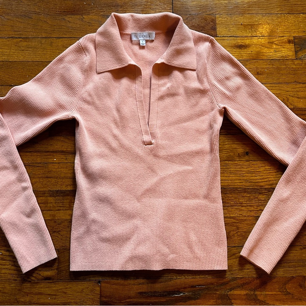 Intermix Rib Knit Polo Top - Size S